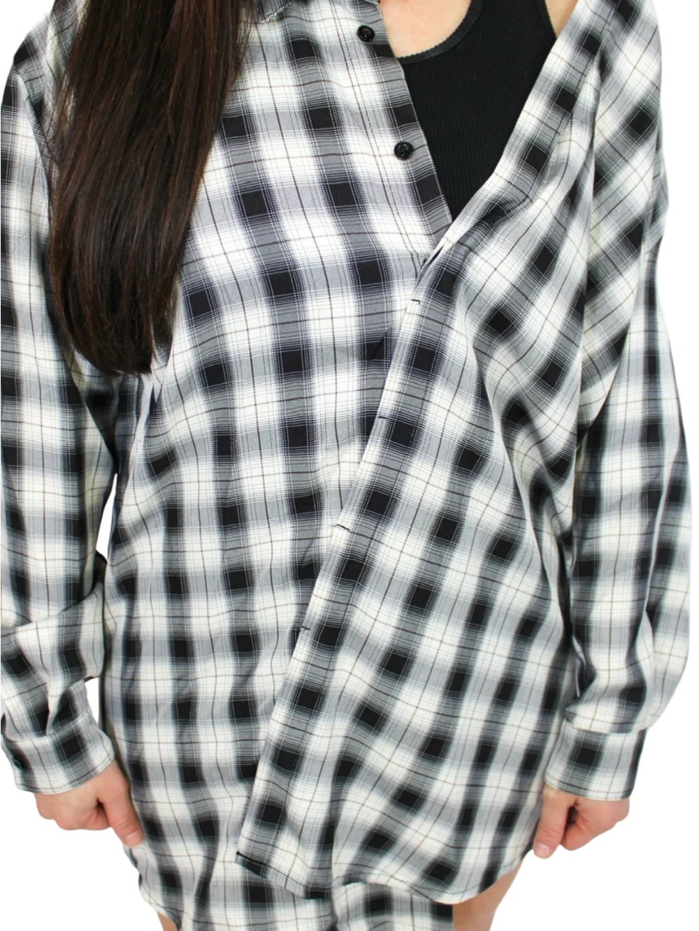 NWT Mable Black & White Plaid Oversized Button-Down Dress with Attached Tank Top - Picture 3 of 10
